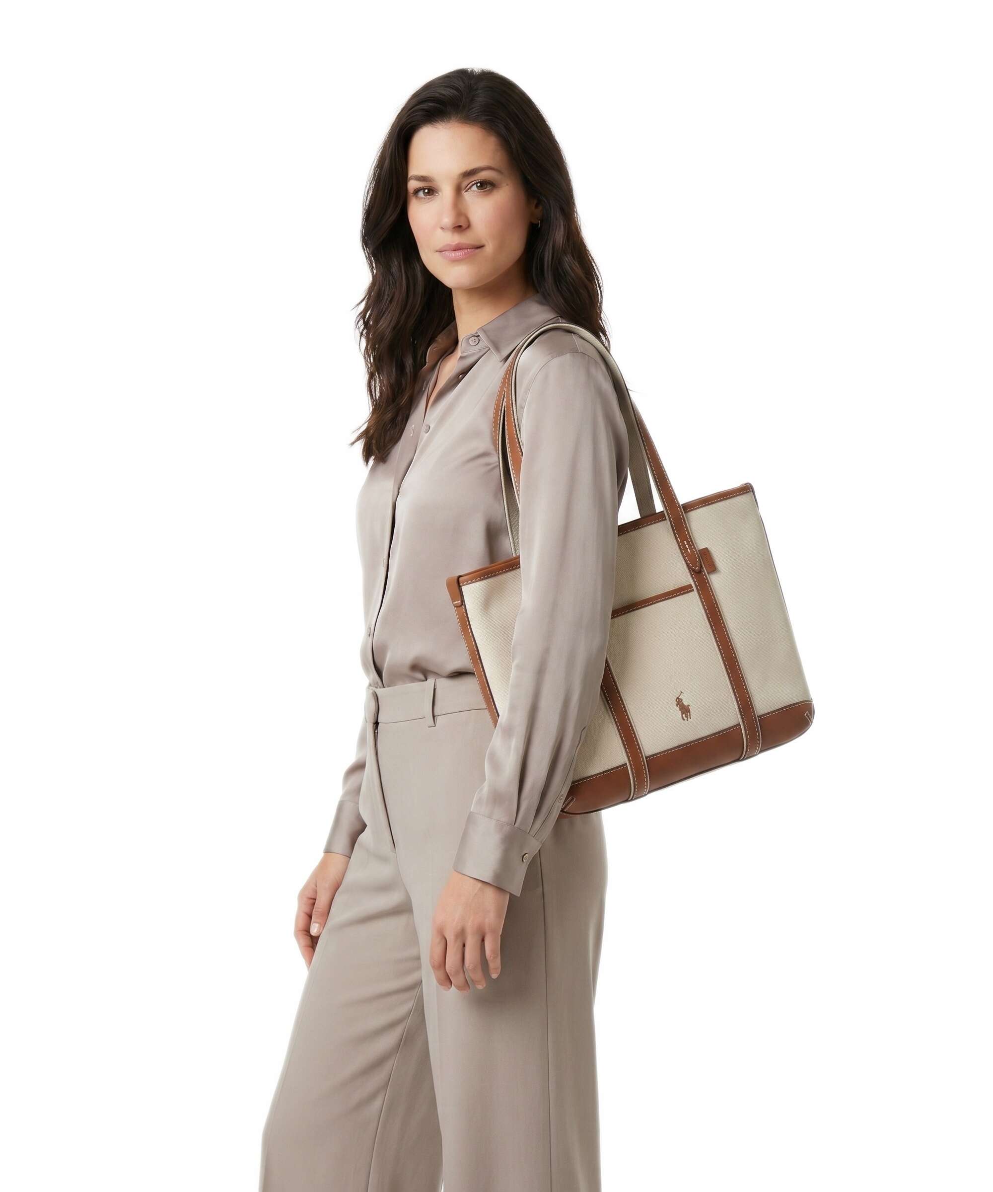 Polo Ralph Lauren Canvas Small Tote bag ecru/cuoio