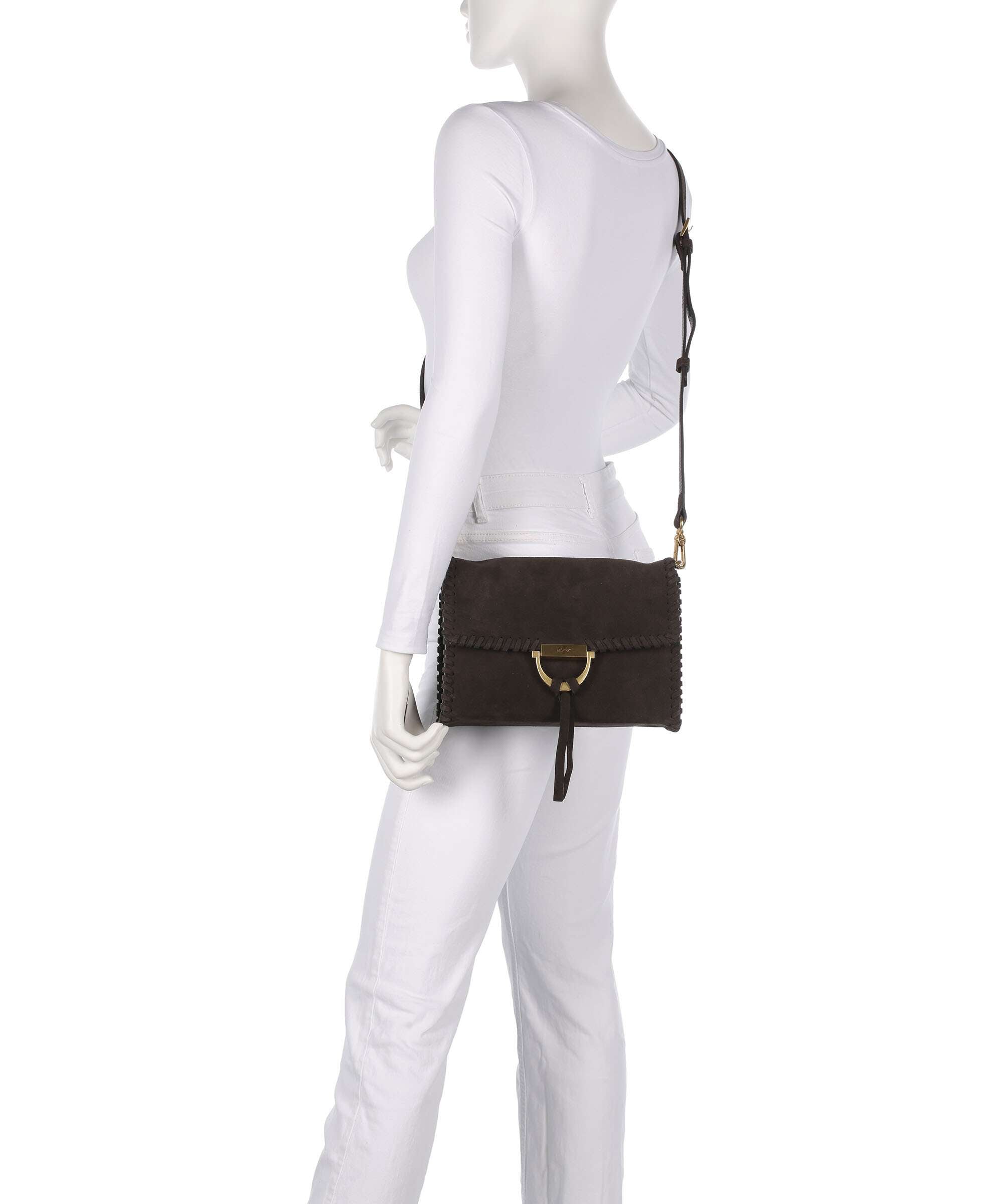Abro Suede Temi Stitch Shoulder bag dark brown