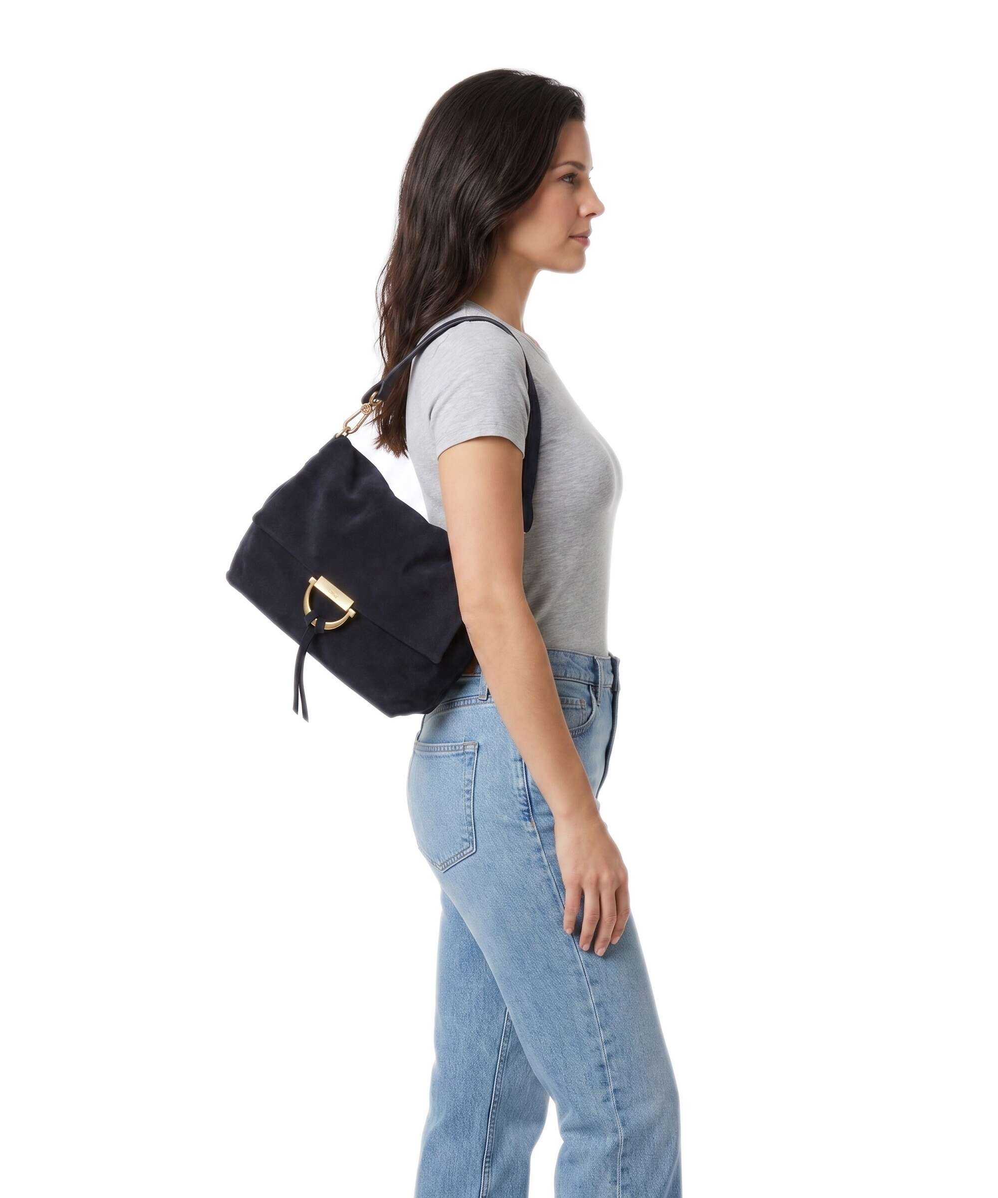Abro Suede Temi Medium Shoulder bag navy