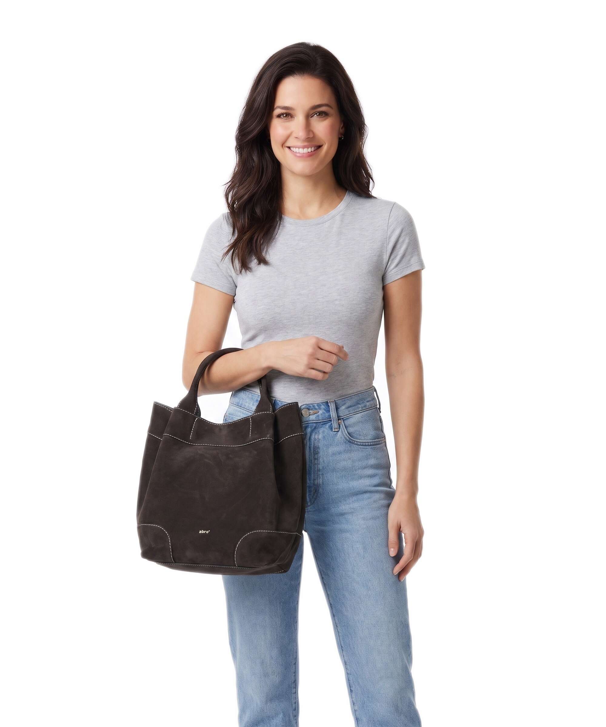 Abro Suede Essential Medium Handbag dark brown