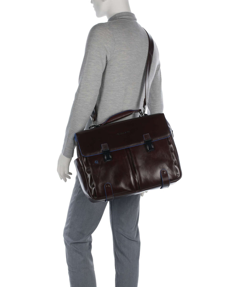Piquadro Blue Square Briefcase mahogany
