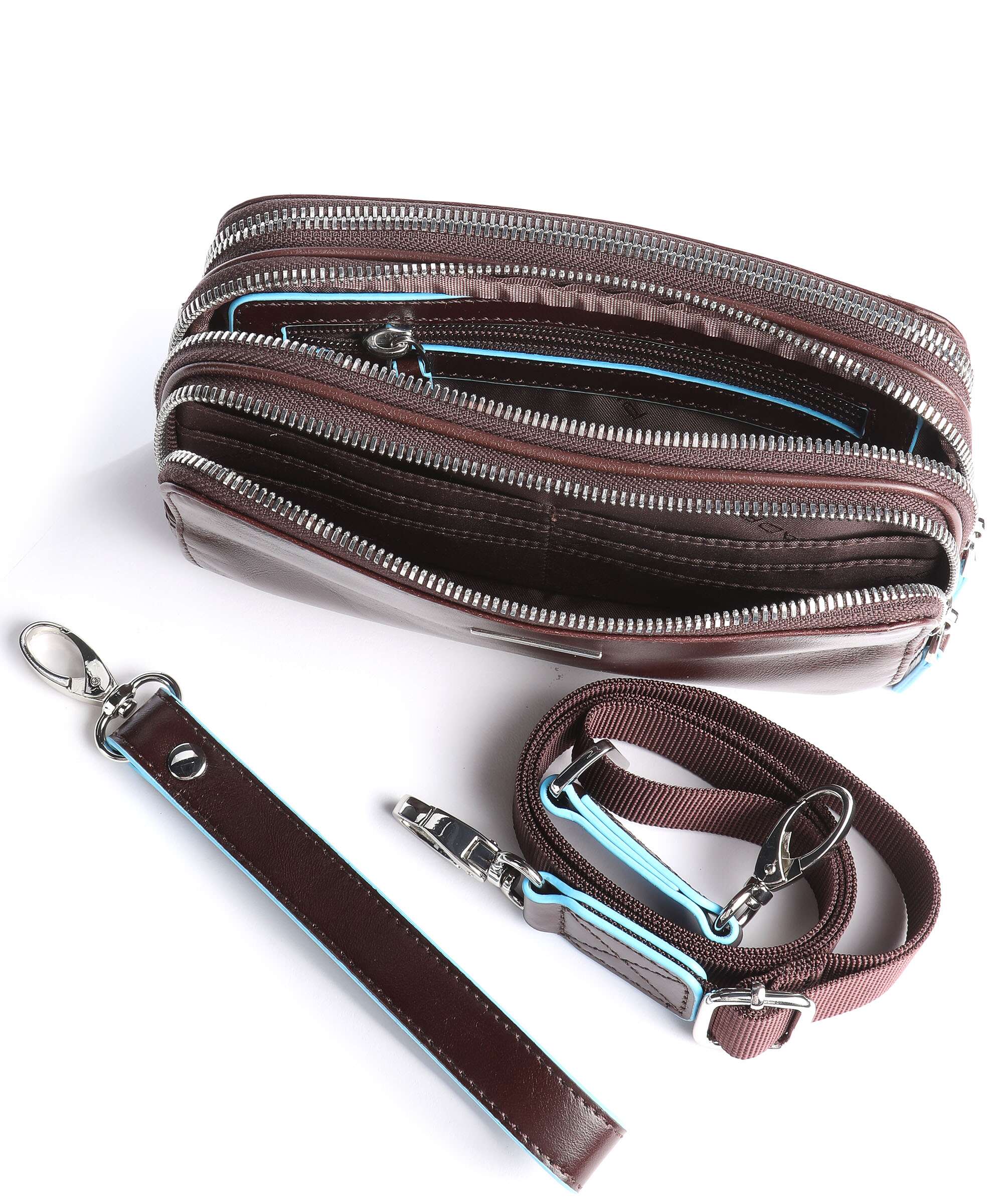 Piquadro Blue Square Wristlet mahogany