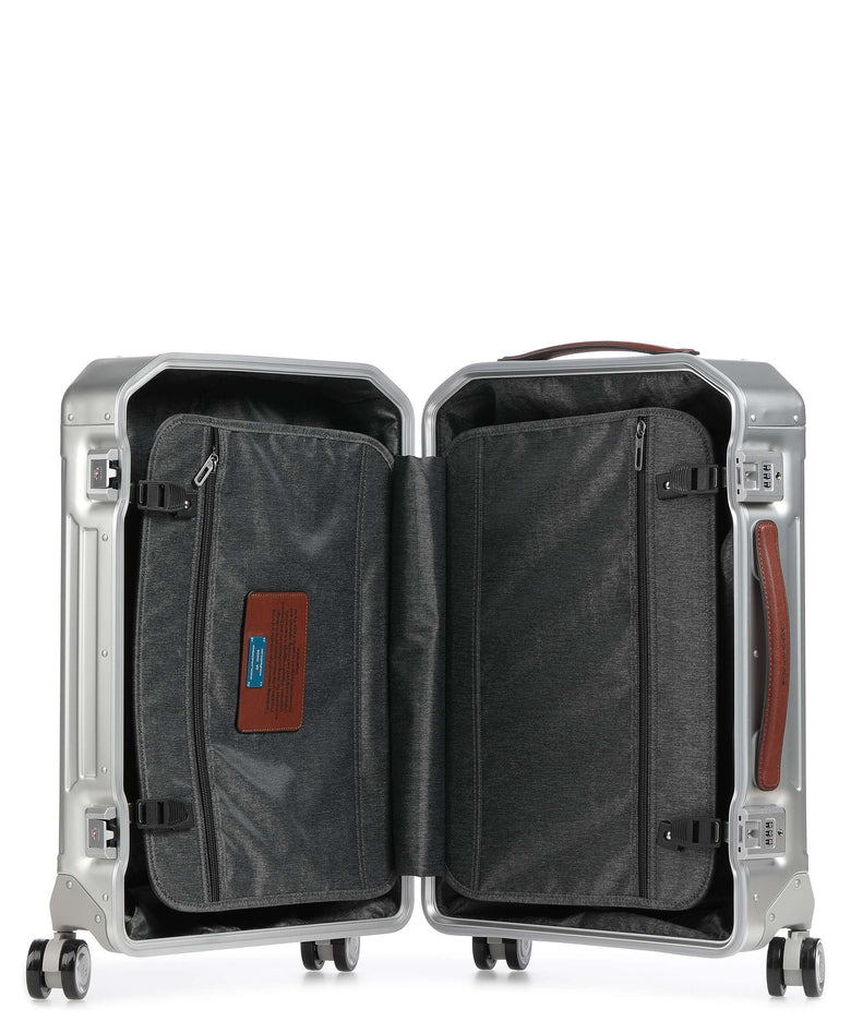 Piquadro Alu Spinner (4 wheels) grey/hide