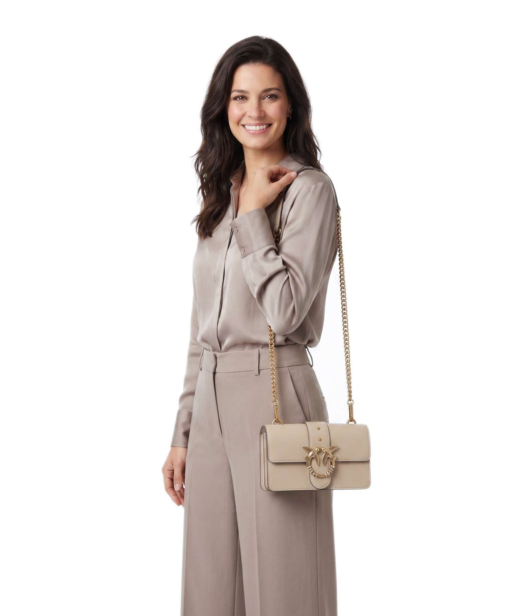 Pinko Love One Mini New Buckle Crossbody bag beige/grigio fumo/antique gold