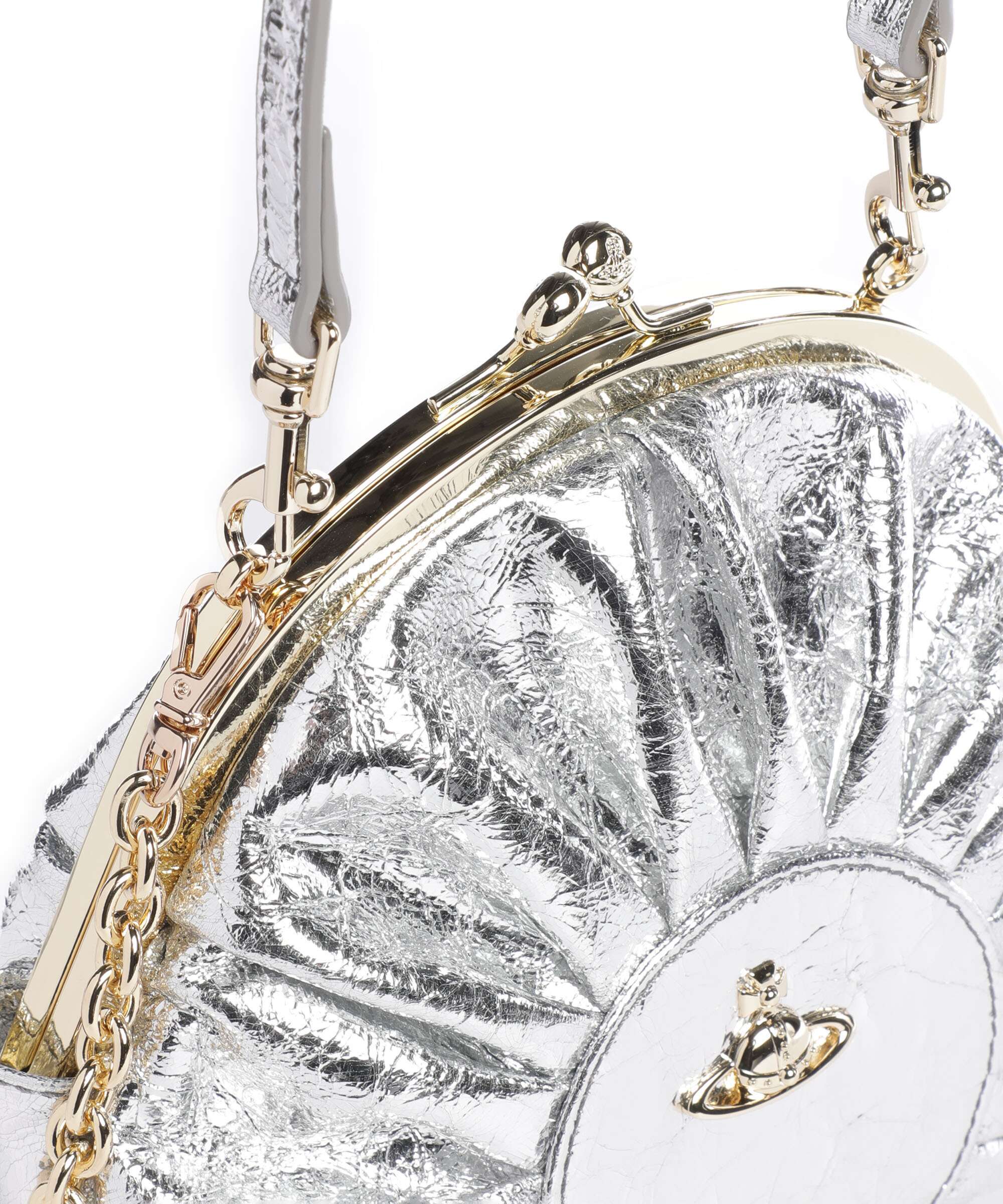 Vivienne Westwood Rosie Frame Metallic Crinkle Crossbody bag silver