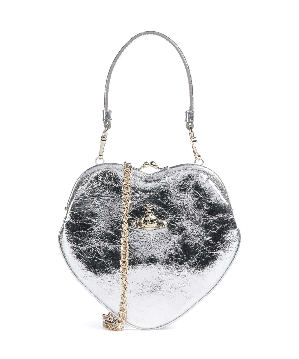Vivienne Westwood Belle Heart Frame Metallic Crinkle Shoulder bag silver
