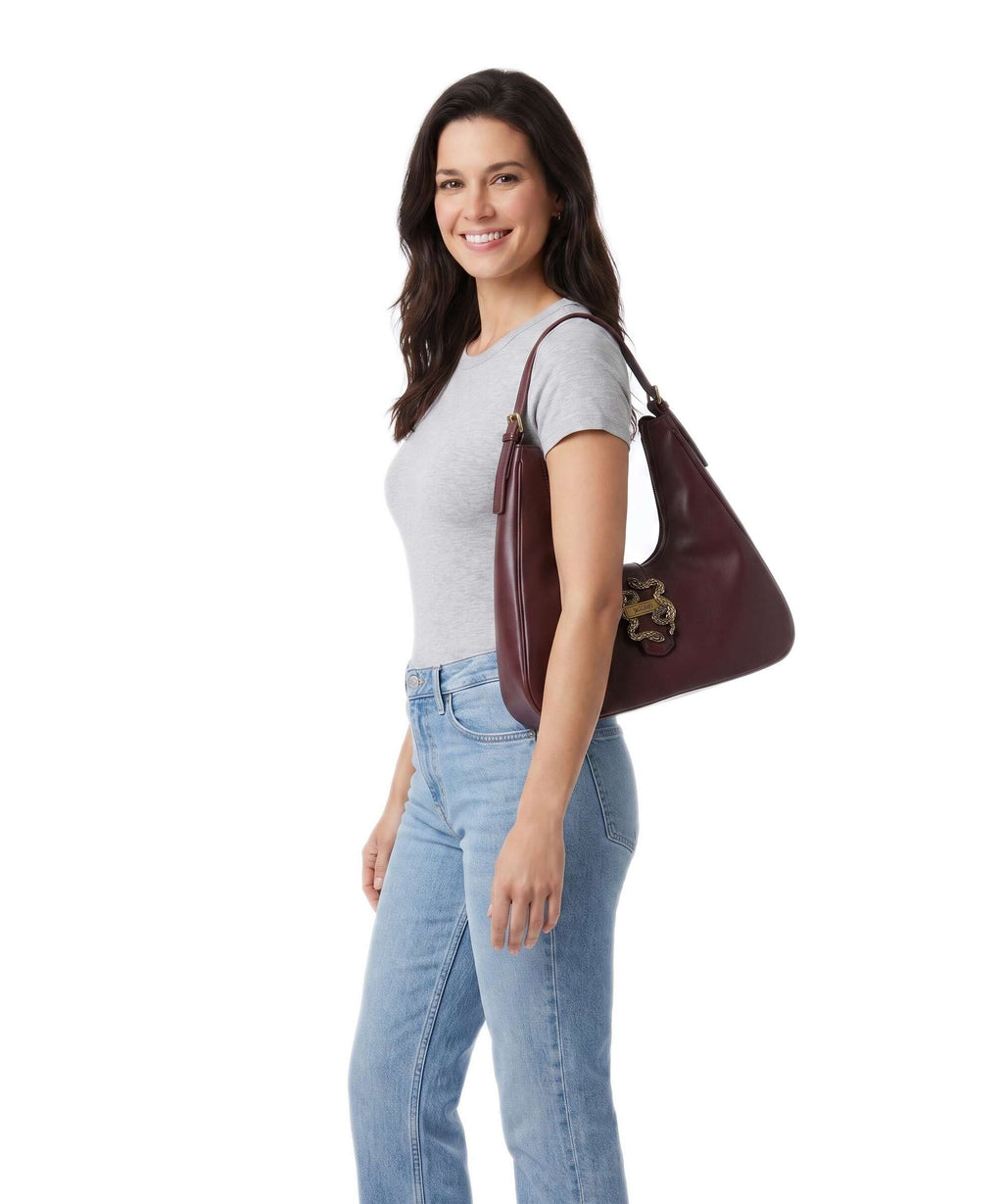 Just Cavalli Iconic Snakes Hobo bag cordovan