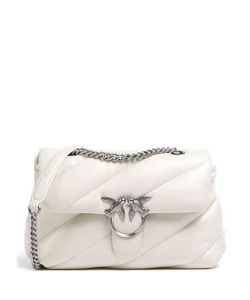 Pinko Love Puff Classic Axelremsväska bianco seta/old silver