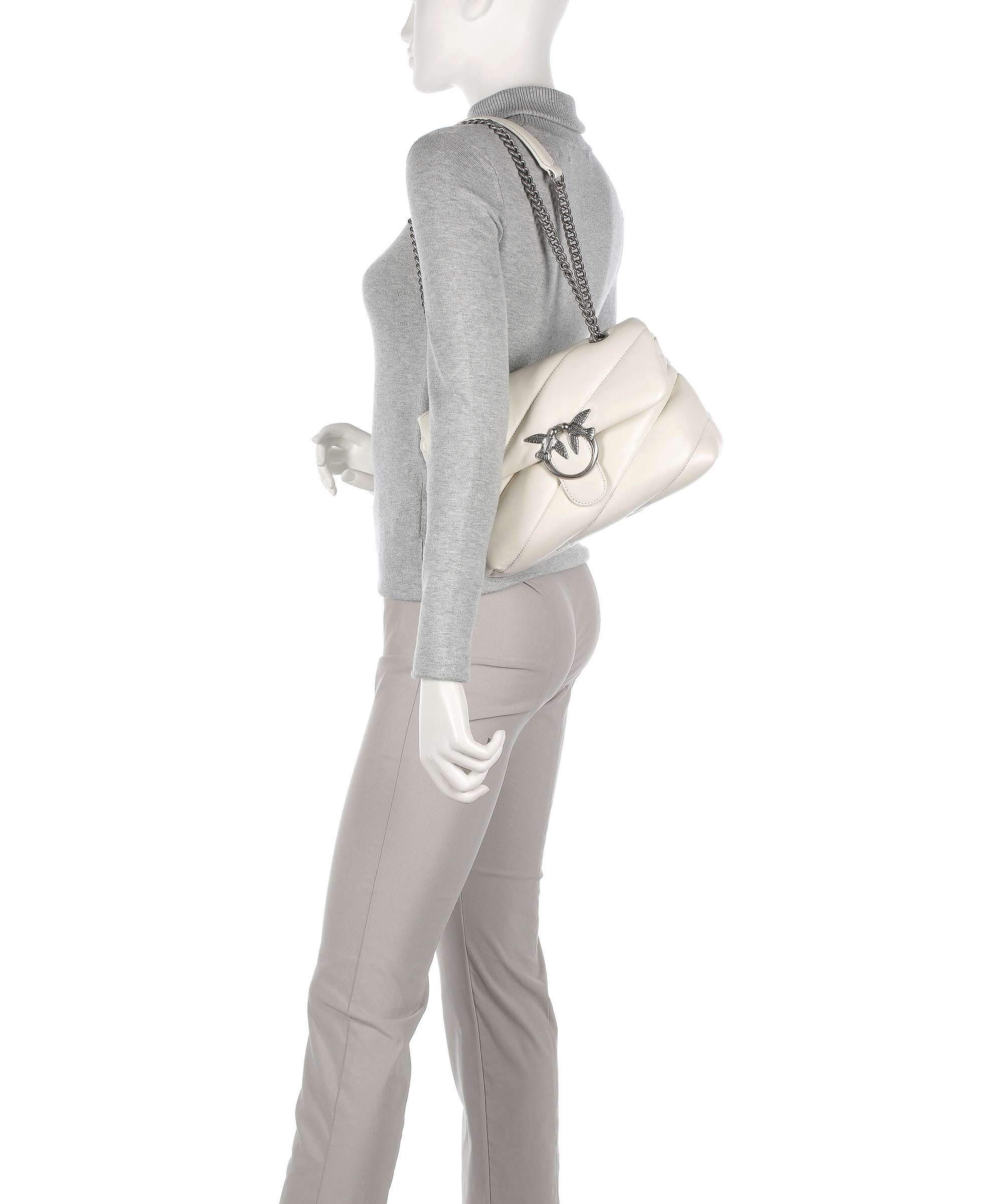 Pinko Love Puff Classic Shoulder bag bianco seta/old silver