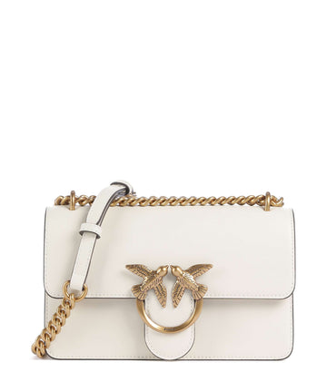 Pinko Love One Mini Axelremsväska bianco seta/antique gold