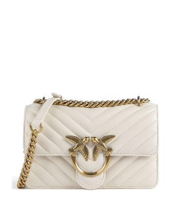 Pinko Love One Mini Axelremsväska bianco seta/antique gold