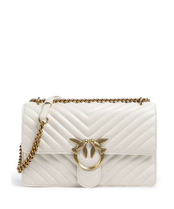 Pinko Love One Classic Axelremsväska bianco seta/antique gold