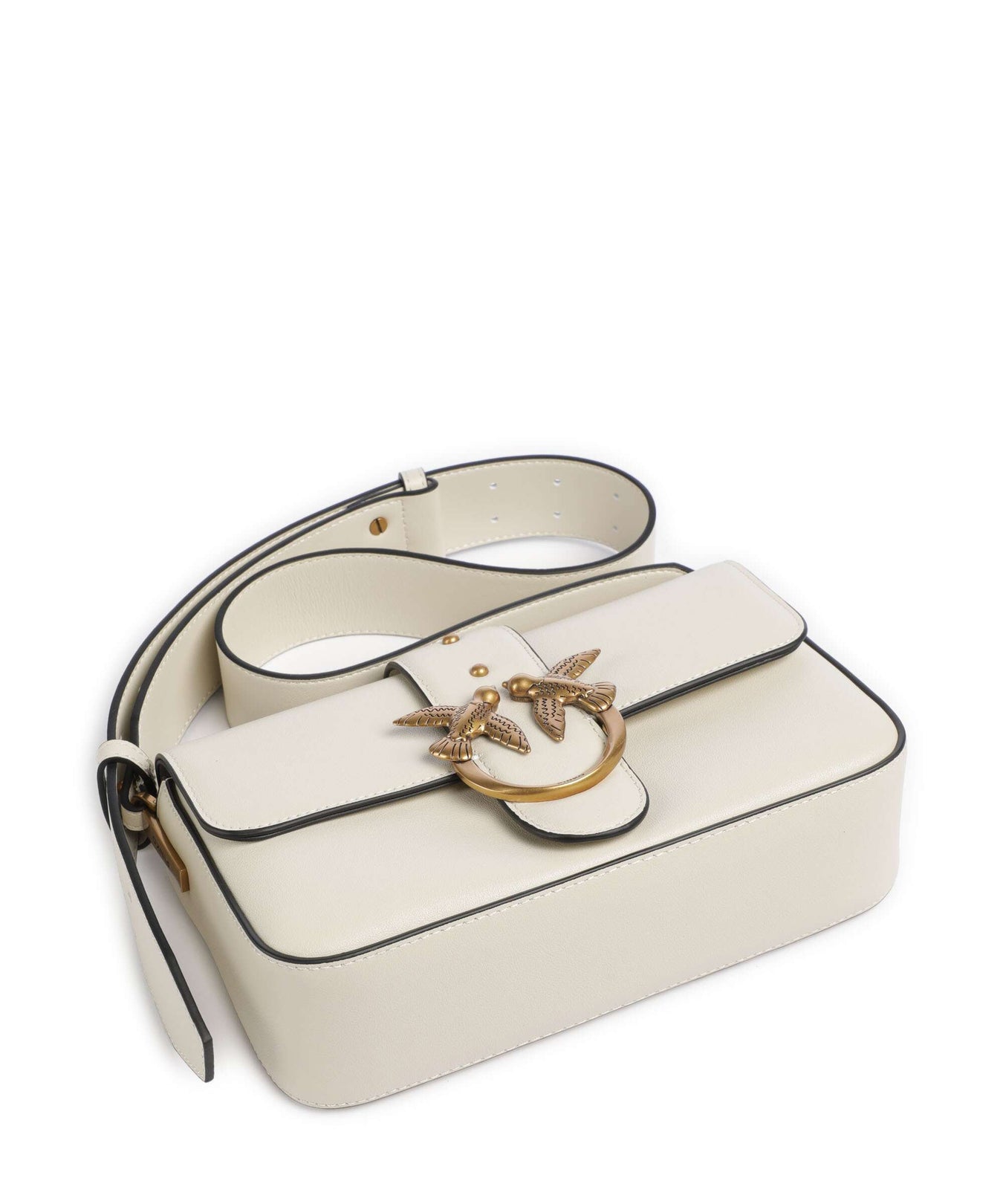 Pinko Love One Mini Slouchy Shoulder bag bianco seta/antique gold