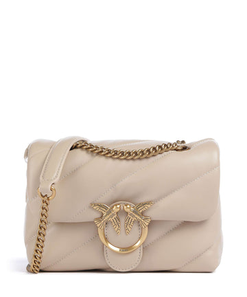 Pinko Love Puff Mini Axelremsväska beige/grigio fumo/antique gold