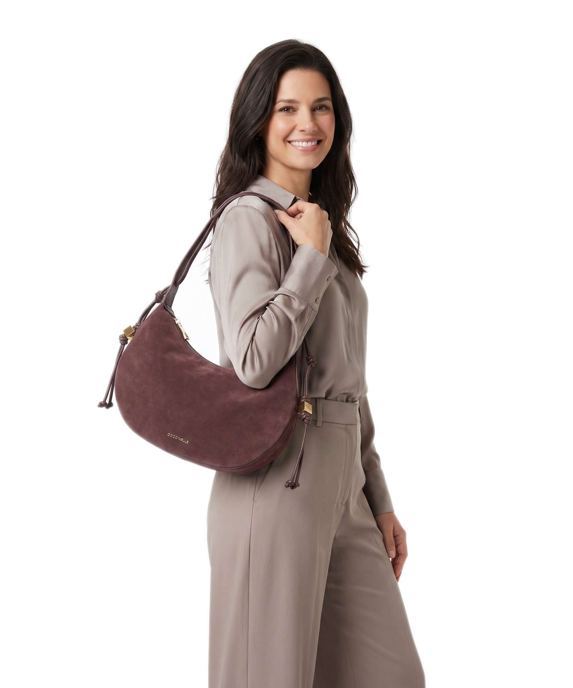 Coccinelle Thess Suede Hobo bag berry