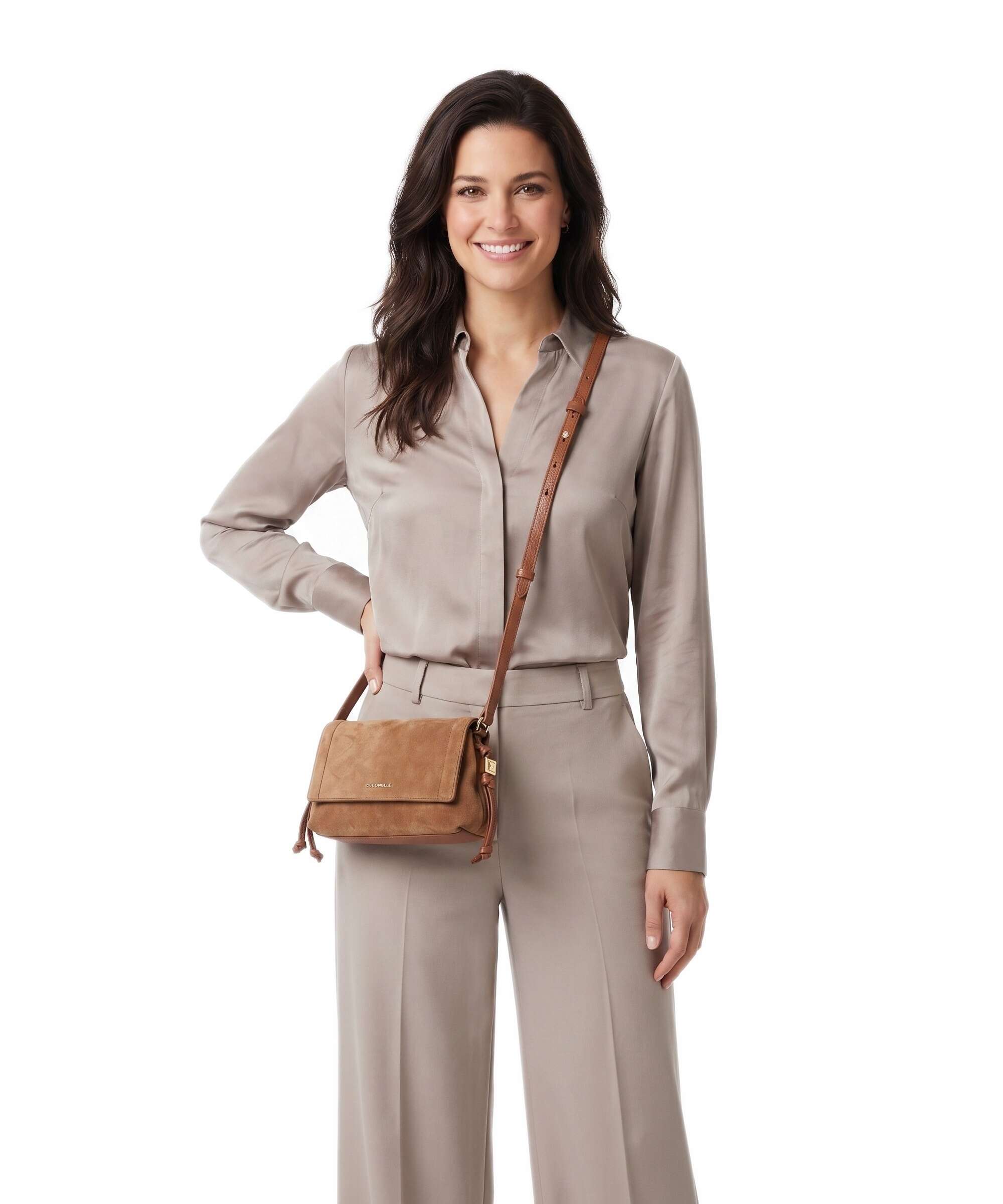 Coccinelle Thess Suede Crossbody bag cognac