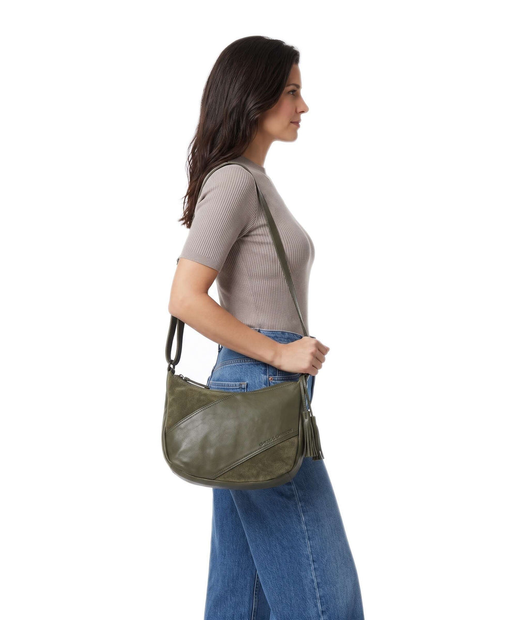 Spikes & Sparrow Suede Mix Lorain Crossbody bag green