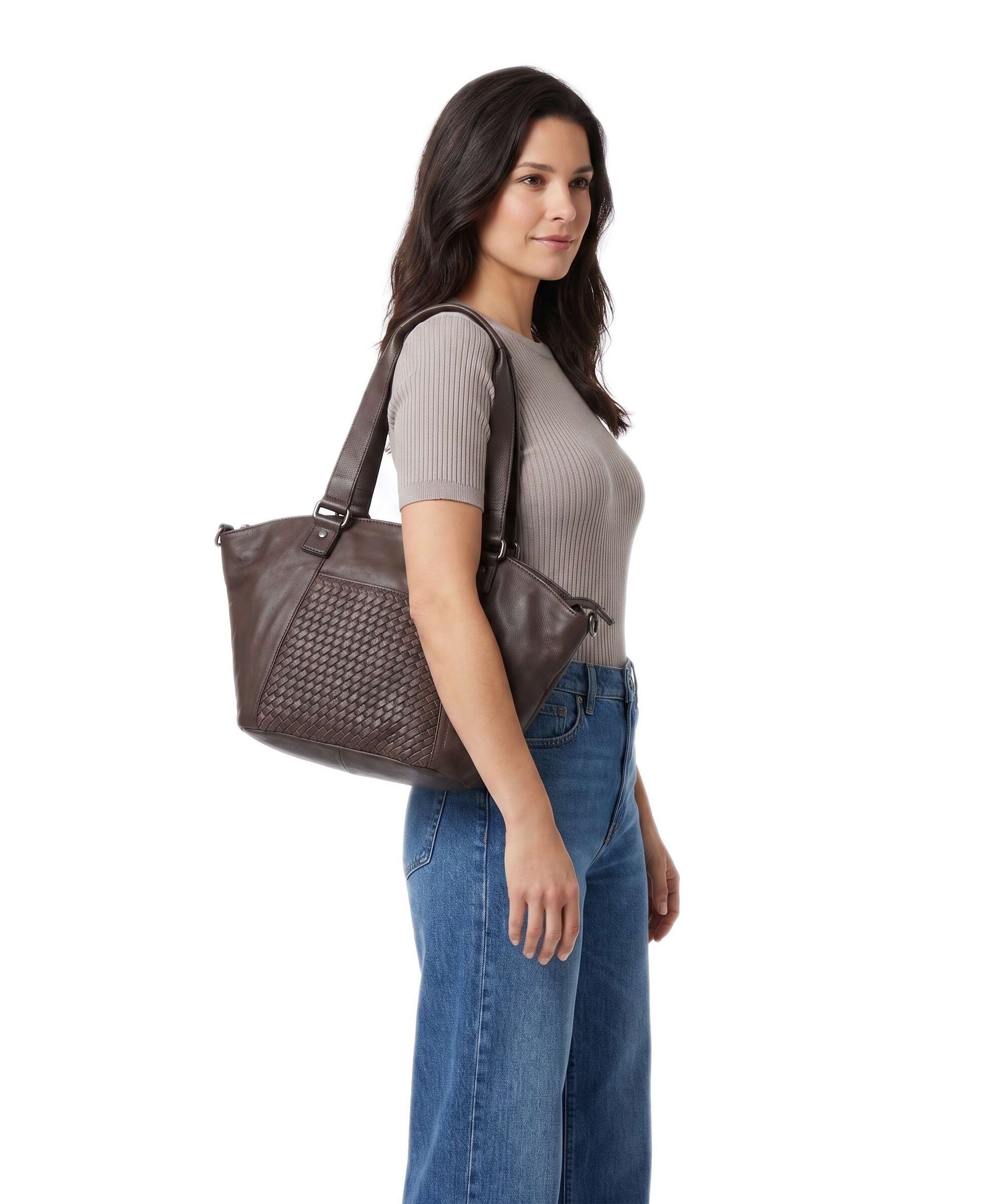 Spikes & Sparrow Woven Patty Tote bag dark brown