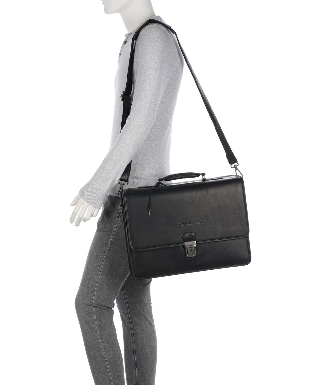 The Chesterfield Brand Wax Pull Up Cow Glenwood Briefcase black
