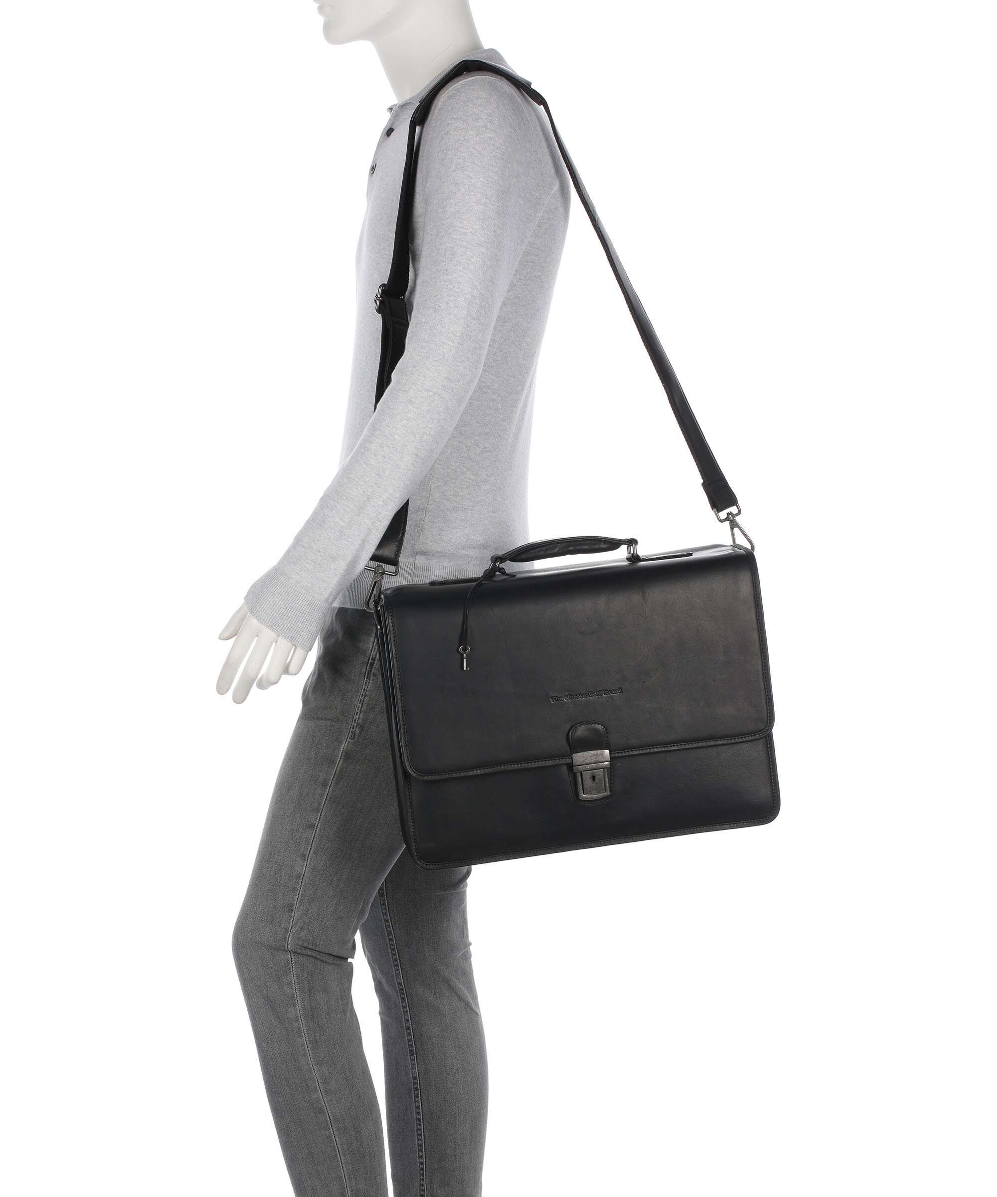 The Chesterfield Brand Wax Pull Up Cow Glenwood Briefcase black