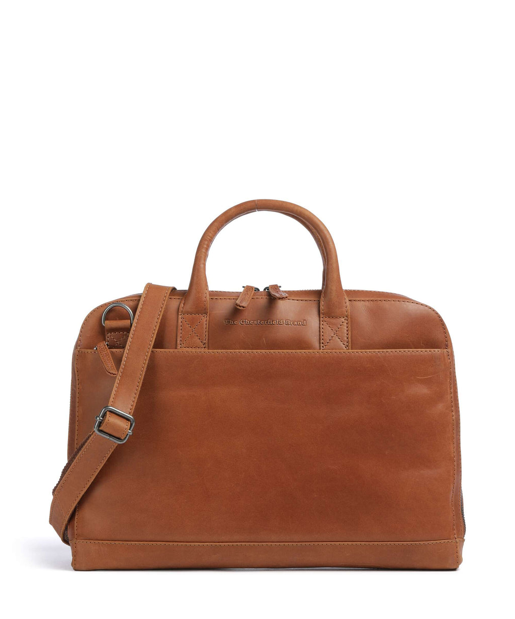 The Chesterfield Brand Wax Pull Up Cow Tilbury Briefcase cognac