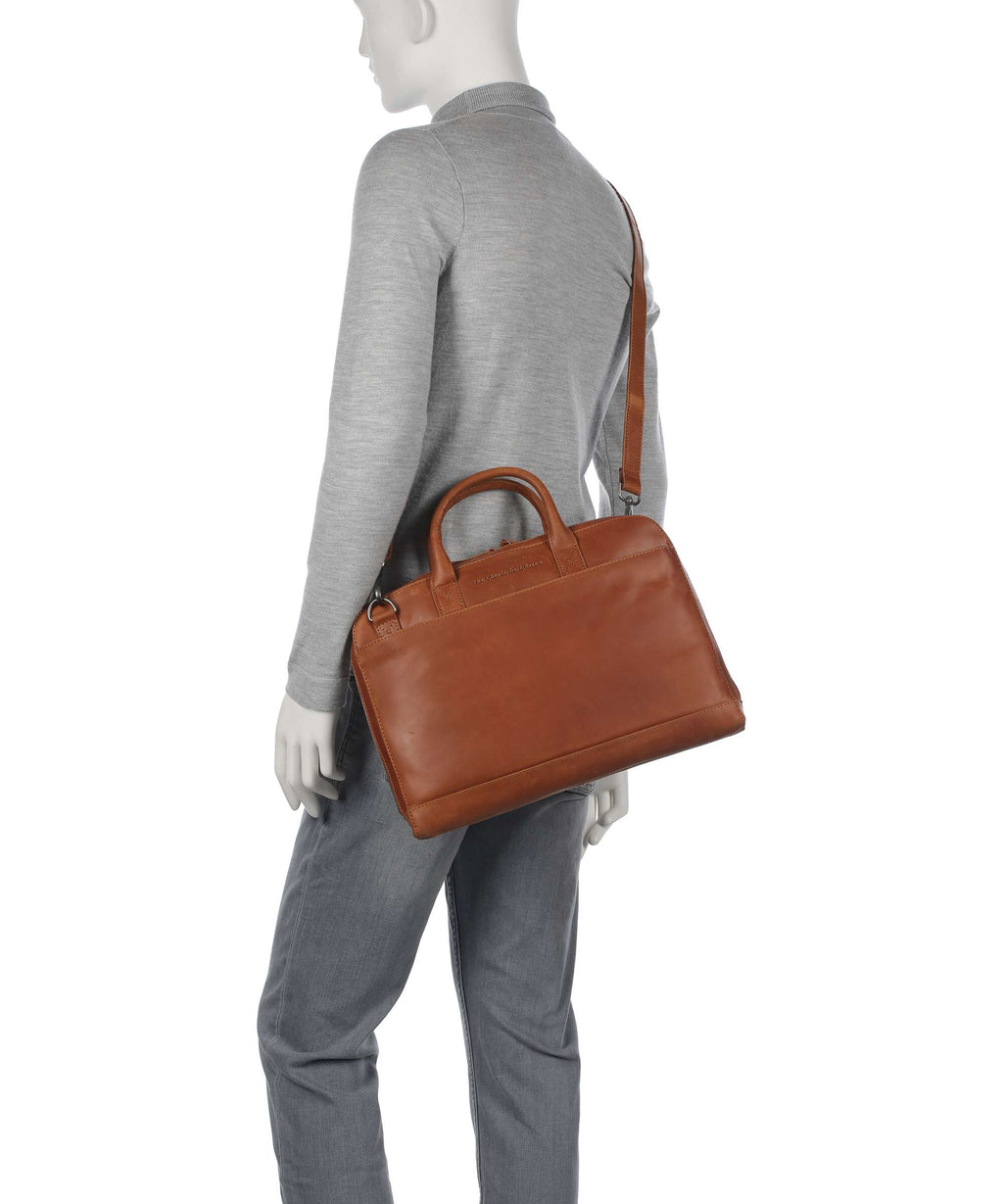 The Chesterfield Brand Wax Pull Up Cow Tilbury Briefcase cognac