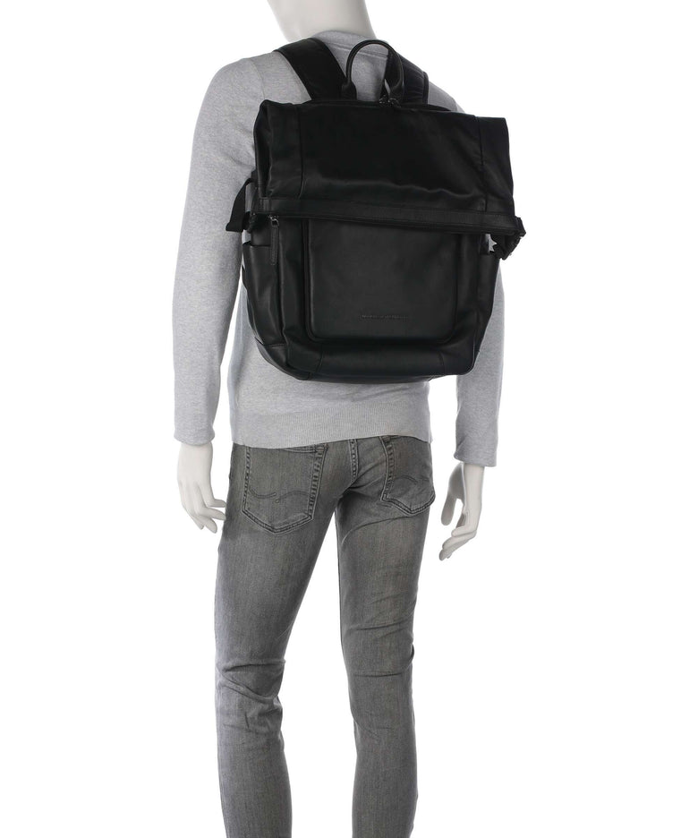 The Chesterfield Brand Wax Pull Up Cow Remo Rolltop backpack black